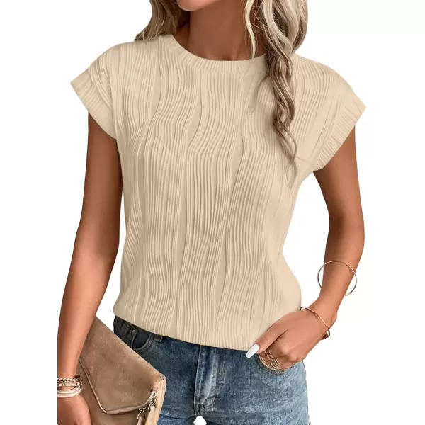 imageATHMILE Womens Short Sleeve Summer Tops Crewneck Textured Shirts Basic T Shirt Casual Work BlousesApricot