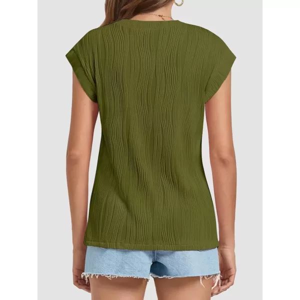 imageATHMILE Womens Short Sleeve Summer Tops Crewneck Textured Shirts Basic T Shirt Casual Work BlousesArmygreen