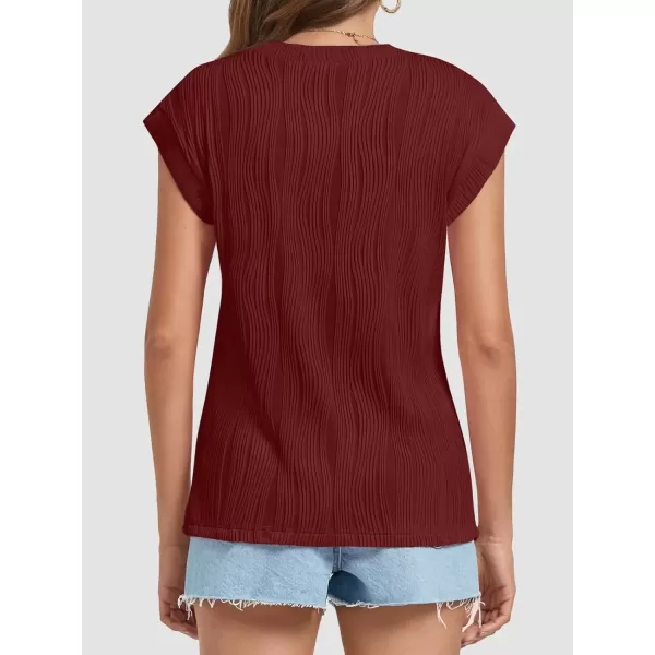 imageATHMILE Womens Short Sleeve Summer Tops Crewneck Textured Shirts Basic T Shirt Casual Work BlousesWinered