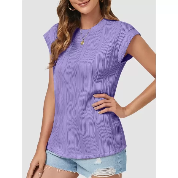imageATHMILE Womens Short Sleeve Summer Tops Crewneck Textured Shirts Basic T Shirt Casual Work BlousesPurple