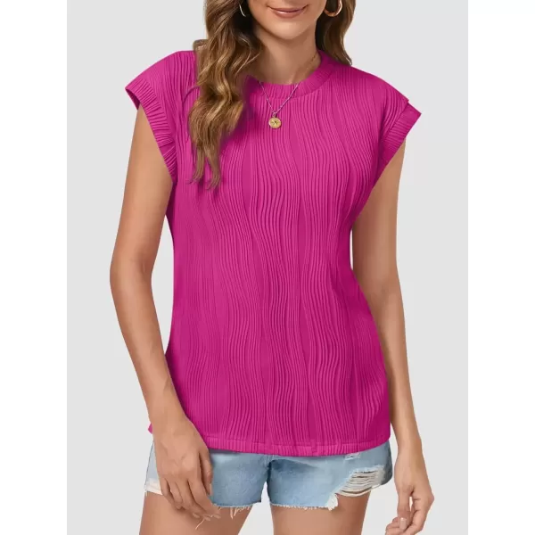 imageATHMILE Womens Short Sleeve Summer Tops Crewneck Textured Shirts Basic T Shirt Casual Work BlousesHot Pink