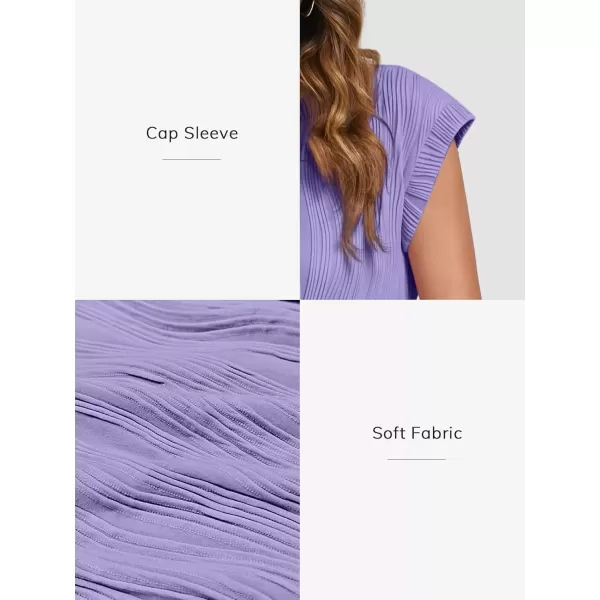 imageATHMILE Womens Short Sleeve Summer Tops Crewneck Textured Shirts Basic T Shirt Casual Work BlousesPurple
