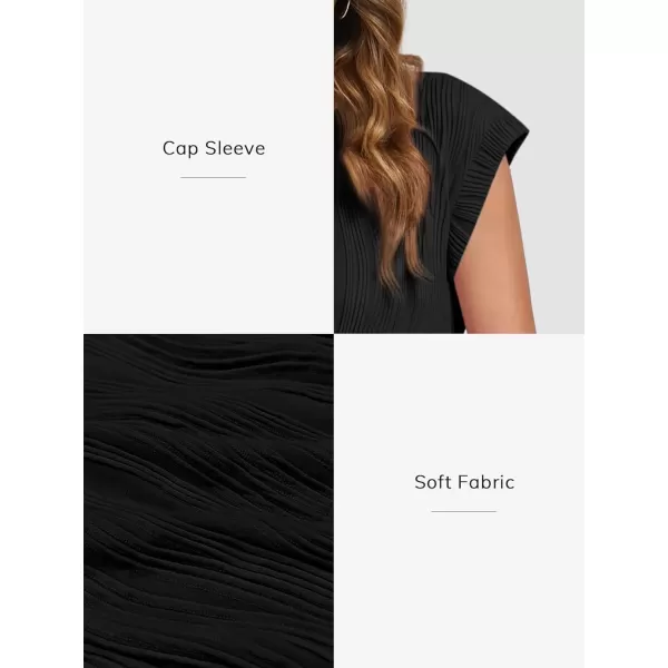 imageATHMILE Womens Short Sleeve Summer Tops Crewneck Textured Shirts Basic T Shirt Casual Work BlousesBlack