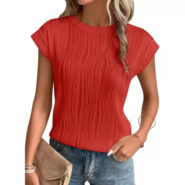 imageATHMILE Womens Short Sleeve Summer Tops Crewneck Textured Shirts Basic T Shirt Casual Work BlousesRed