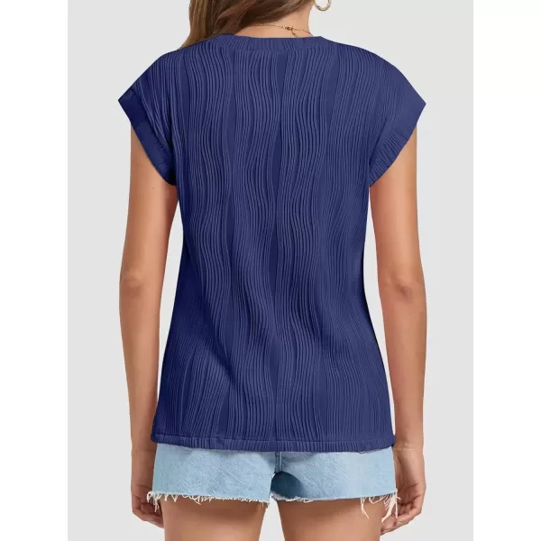 imageATHMILE Womens Short Sleeve Summer Tops Crewneck Textured Shirts Basic T Shirt Casual Work BlousesNavy