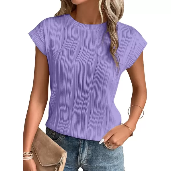 imageATHMILE Womens Short Sleeve Summer Tops Crewneck Textured Shirts Basic T Shirt Casual Work BlousesPurple
