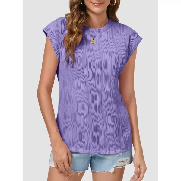 imageATHMILE Womens Short Sleeve Summer Tops Crewneck Textured Shirts Basic T Shirt Casual Work BlousesPurple