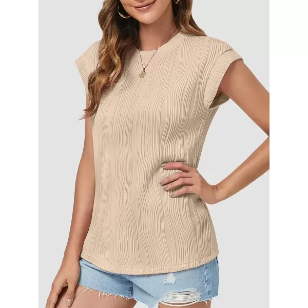 imageATHMILE Womens Short Sleeve Summer Tops Crewneck Textured Shirts Basic T Shirt Casual Work BlousesApricot