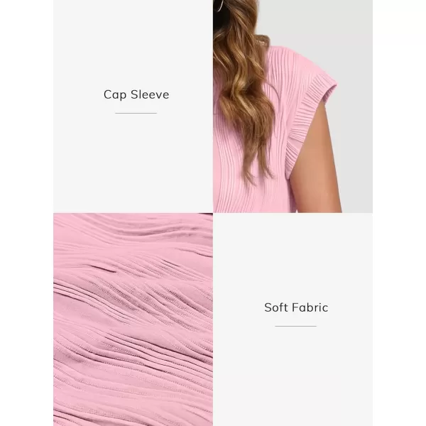 imageATHMILE Womens Short Sleeve Summer Tops Crewneck Textured Shirts Basic T Shirt Casual Work BlousesPink