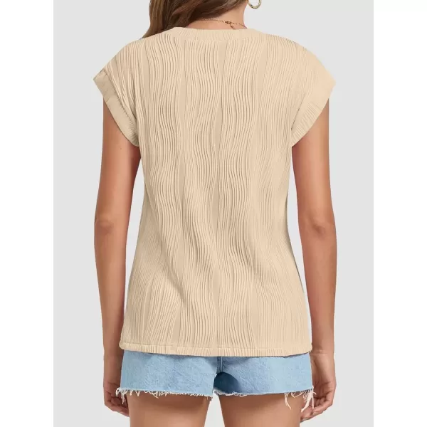 imageATHMILE Womens Short Sleeve Summer Tops Crewneck Textured Shirts Basic T Shirt Casual Work BlousesApricot
