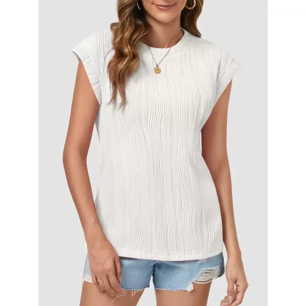 imageATHMILE Womens Short Sleeve Summer Tops Crewneck Textured Shirts Basic T Shirt Casual Work BlousesWhite