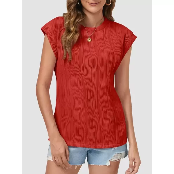 imageATHMILE Womens Short Sleeve Summer Tops Crewneck Textured Shirts Basic T Shirt Casual Work BlousesRed