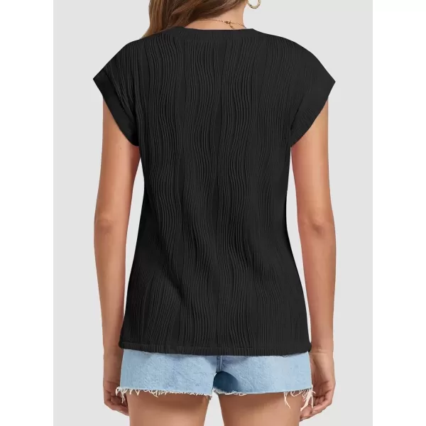 imageATHMILE Womens Short Sleeve Summer Tops Crewneck Textured Shirts Basic T Shirt Casual Work BlousesBlack