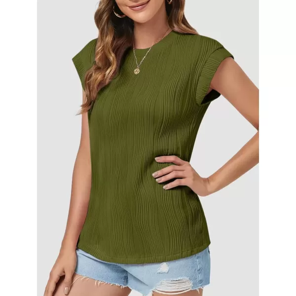 imageATHMILE Womens Short Sleeve Summer Tops Crewneck Textured Shirts Basic T Shirt Casual Work BlousesArmygreen