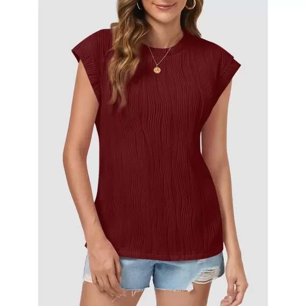 imageATHMILE Womens Short Sleeve Summer Tops Crewneck Textured Shirts Basic T Shirt Casual Work BlousesWinered