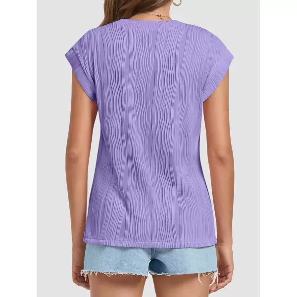 imageATHMILE Womens Short Sleeve Summer Tops Crewneck Textured Shirts Basic T Shirt Casual Work BlousesPurple