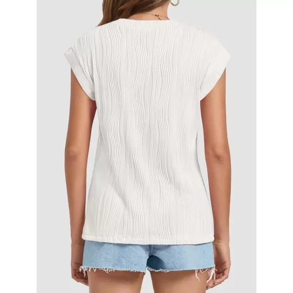 imageATHMILE Womens Short Sleeve Summer Tops Crewneck Textured Shirts Basic T Shirt Casual Work BlousesWhite
