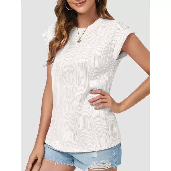 imageATHMILE Womens Short Sleeve Summer Tops Crewneck Textured Shirts Basic T Shirt Casual Work BlousesWhite
