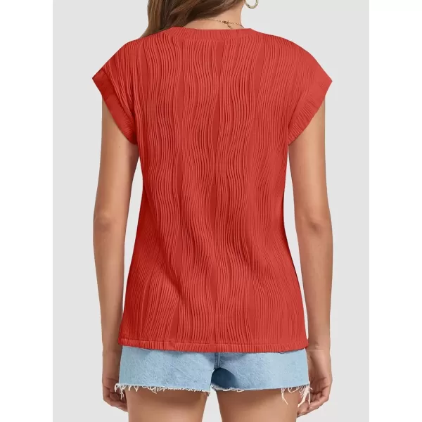 imageATHMILE Womens Short Sleeve Summer Tops Crewneck Textured Shirts Basic T Shirt Casual Work BlousesRed