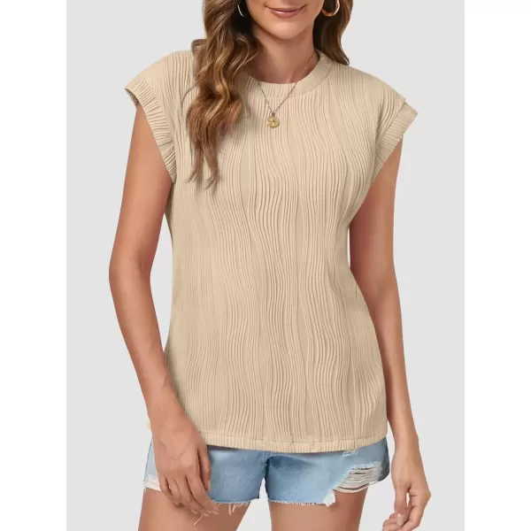 imageATHMILE Womens Short Sleeve Summer Tops Crewneck Textured Shirts Basic T Shirt Casual Work BlousesApricot