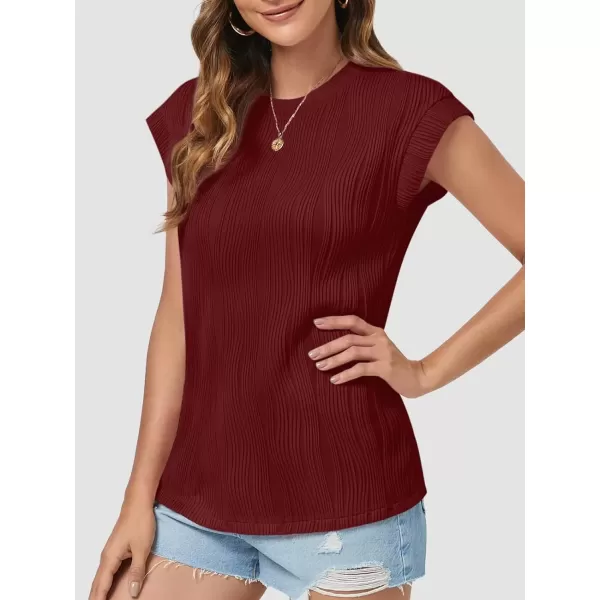imageATHMILE Womens Short Sleeve Summer Tops Crewneck Textured Shirts Basic T Shirt Casual Work BlousesWinered