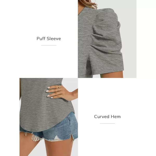 imageATHMILE Womens Summer Shirt V Neck Casual Tshirts Puff Sleeve Tops for Women Trendy 2024 Tunic Solid ColorGrey