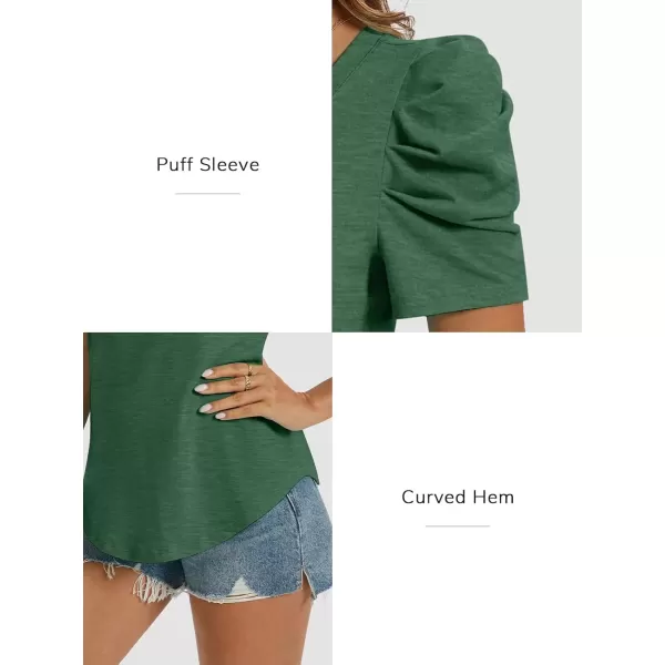 imageATHMILE Womens Summer Shirt V Neck Casual Tshirts Puff Sleeve Tops for Women Trendy 2024 Tunic Solid ColorDark Green