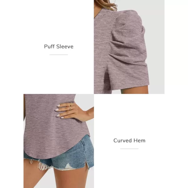 imageATHMILE Womens Summer Shirt V Neck Casual Tshirts Puff Sleeve Tops for Women Trendy 2024 Tunic Solid ColorGrey Purple