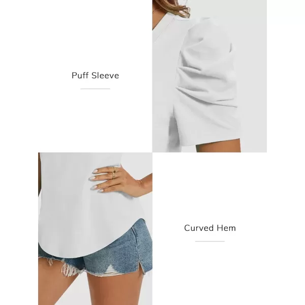 imageATHMILE Womens Summer Shirt V Neck Casual Tshirts Puff Sleeve Tops for Women Trendy 2024 Tunic Solid ColorWhite
