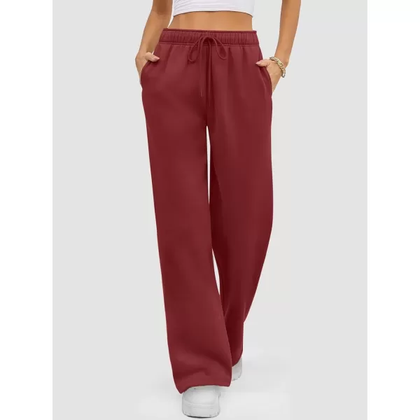 imageATHMILE Womens Sweatpants 2024 Baggy Wide Fleece Lined Straight Leg PantsWine Red