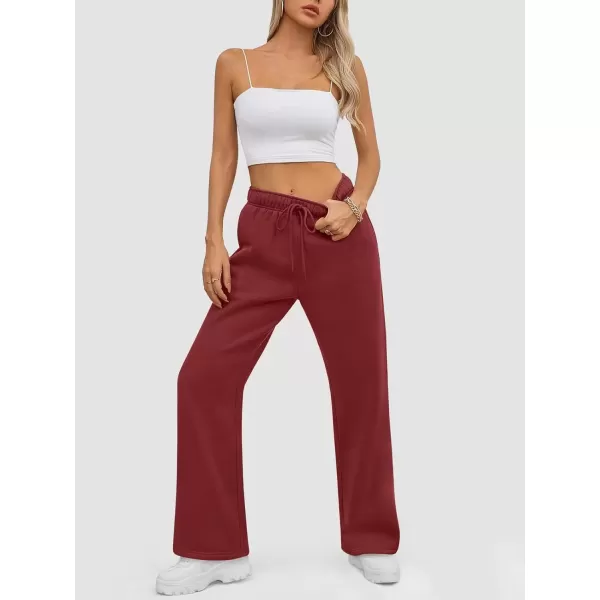 imageATHMILE Womens Sweatpants 2024 Baggy Wide Fleece Lined Straight Leg PantsWine Red