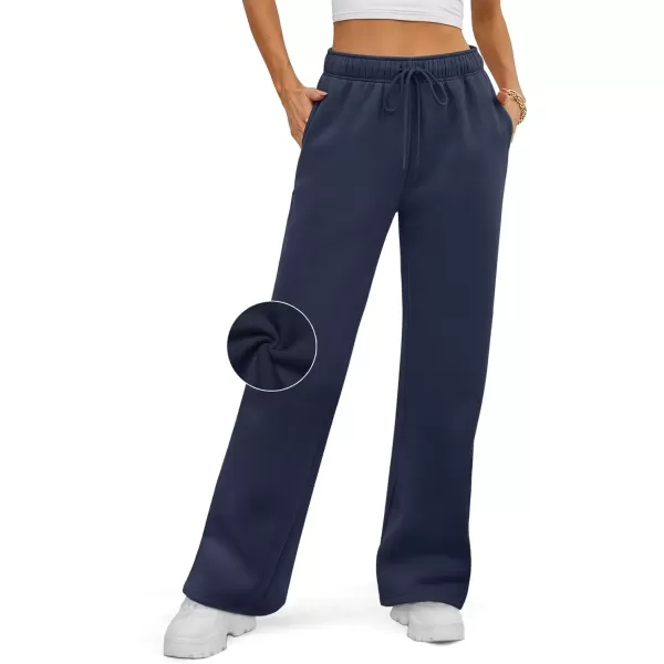 imageATHMILE Womens Sweatpants 2024 Baggy Wide Fleece Lined Straight Leg PantsNavy Blue
