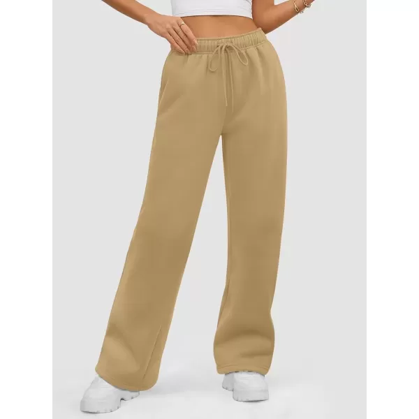 imageATHMILE Womens Sweatpants 2024 Baggy Wide Fleece Lined Straight Leg PantsLight Brown