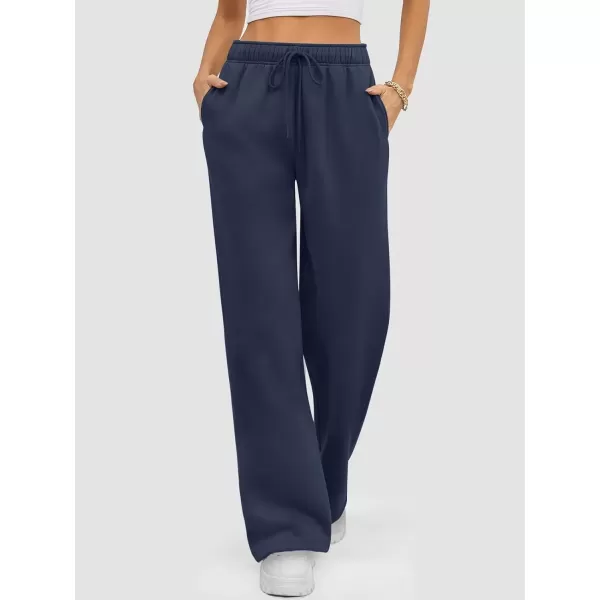 imageATHMILE Womens Sweatpants 2024 Baggy Wide Fleece Lined Straight Leg PantsNavy Blue