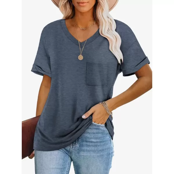 imageATHMILE Womens T Shirts 2024 Short Sleeve VNeck Shirts Cute Fit Summer Casual Tee Tops SXXLNavy Blue