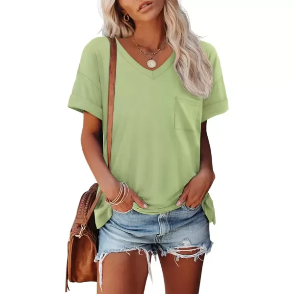 imageATHMILE Womens T Shirts 2024 Short Sleeve VNeck Shirts Cute Fit Summer Casual Tee Tops SXXLLight Green