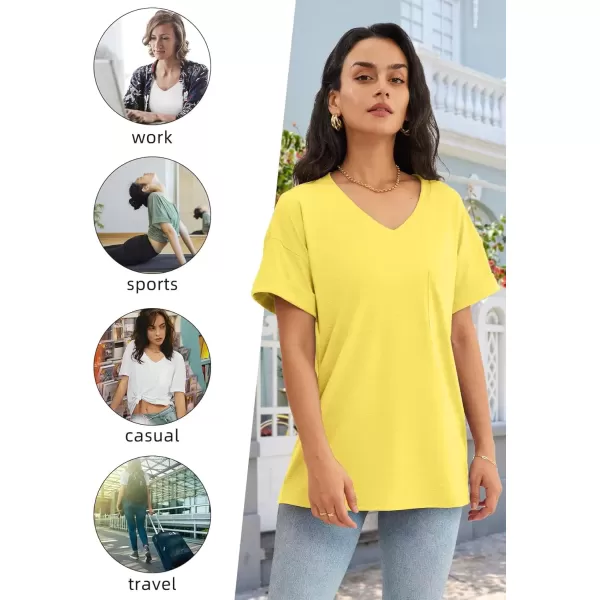 imageATHMILE Womens T Shirts 2024 Short Sleeve VNeck Shirts Cute Fit Summer Casual Tee Tops SXXLLemon Yellow