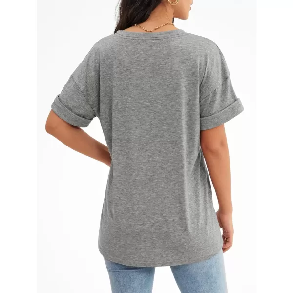 imageATHMILE Womens T Shirts 2024 Short Sleeve VNeck Shirts Cute Fit Summer Casual Tee Tops SXXLLight Gray