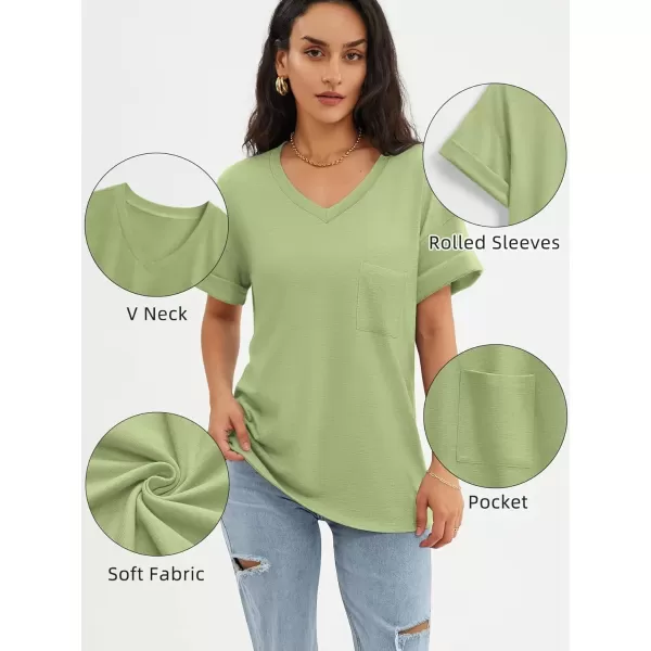 imageATHMILE Womens T Shirts 2024 Short Sleeve VNeck Shirts Cute Fit Summer Casual Tee Tops SXXLLight Green