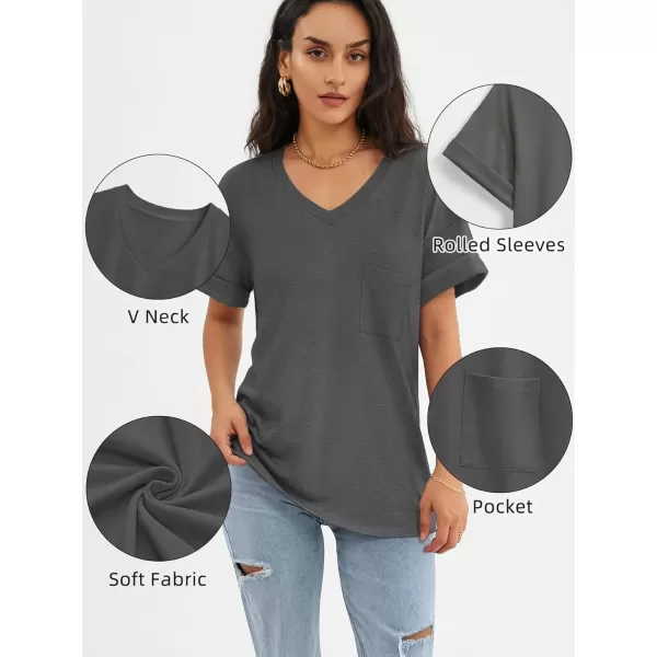 imageATHMILE Womens T Shirts 2024 Short Sleeve VNeck Shirts Cute Fit Summer Casual Tee Tops SXXLDark Gray