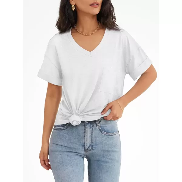 imageATHMILE Womens T Shirts 2024 Short Sleeve VNeck Shirts Cute Fit Summer Casual Tee Tops SXXLPure White