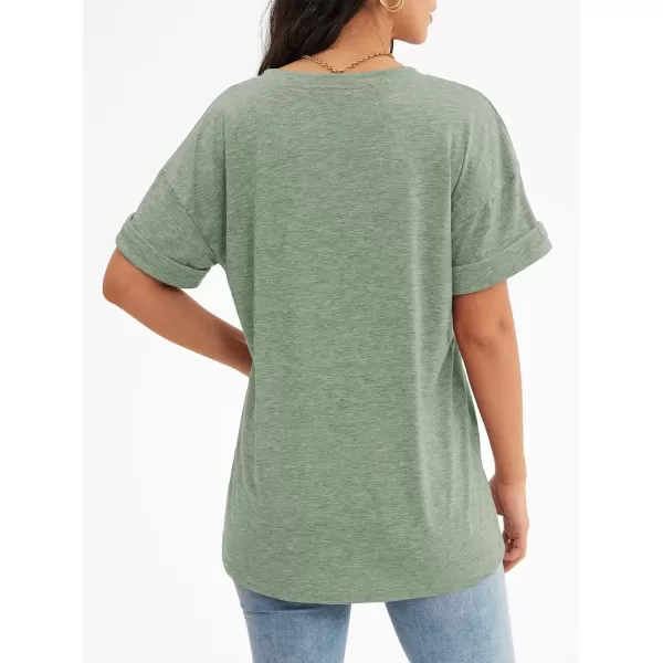 imageATHMILE Womens T Shirts 2024 Short Sleeve VNeck Shirts Cute Fit Summer Casual Tee Tops SXXLGray Green