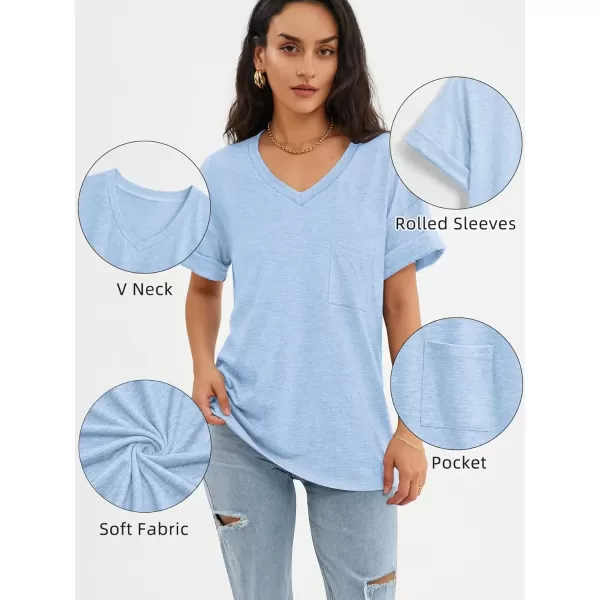 imageATHMILE Womens T Shirts 2024 Short Sleeve VNeck Shirts Cute Fit Summer Casual Tee Tops SXXLSky Blue