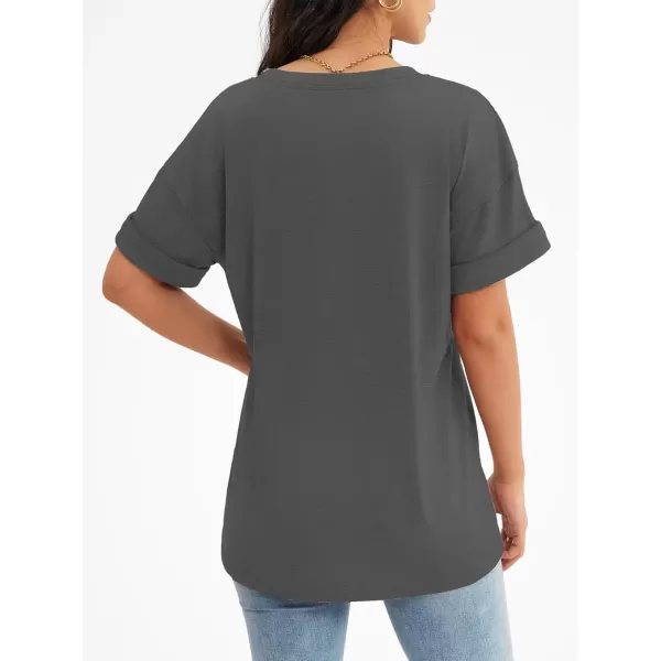 imageATHMILE Womens T Shirts 2024 Short Sleeve VNeck Shirts Cute Fit Summer Casual Tee Tops SXXLDark Gray