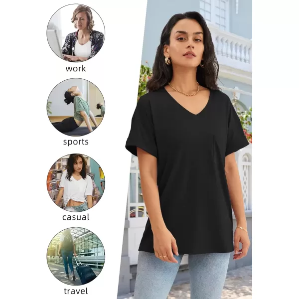 imageATHMILE Womens T Shirts 2024 Short Sleeve VNeck Shirts Cute Fit Summer Casual Tee Tops SXXLBlack
