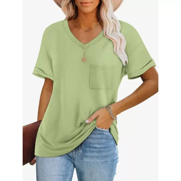 imageATHMILE Womens T Shirts 2024 Short Sleeve VNeck Shirts Cute Fit Summer Casual Tee Tops SXXLLight Green