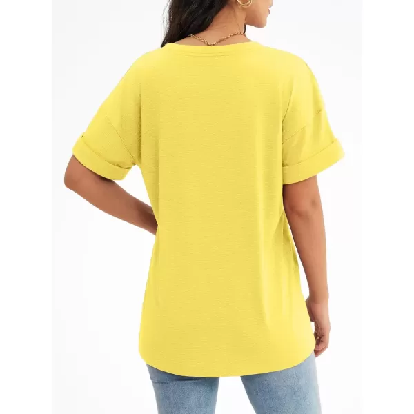 imageATHMILE Womens T Shirts 2024 Short Sleeve VNeck Shirts Cute Fit Summer Casual Tee Tops SXXLLemon Yellow
