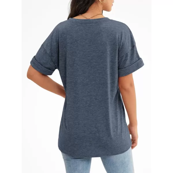 imageATHMILE Womens T Shirts 2024 Short Sleeve VNeck Shirts Cute Fit Summer Casual Tee Tops SXXLNavy Blue