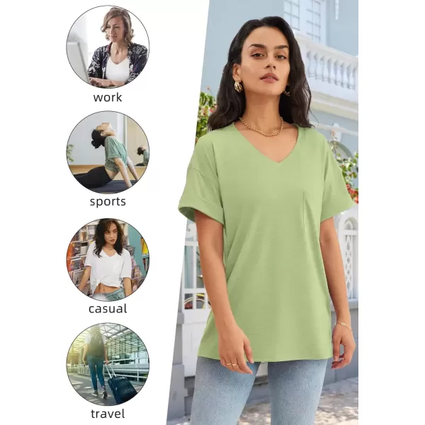 imageATHMILE Womens T Shirts 2024 Short Sleeve VNeck Shirts Cute Fit Summer Casual Tee Tops SXXLLight Green