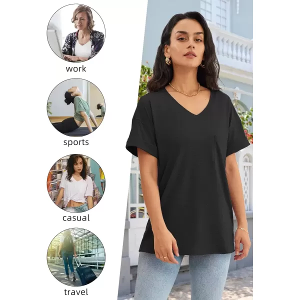 imageATHMILE Womens T Shirts 2024 Short Sleeve VNeck Shirts Cute Fit Summer Casual Tee Tops SXXLBlack